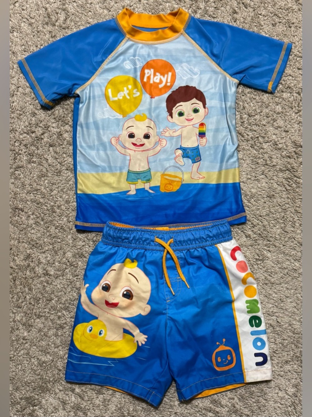 Cocomelon 3T Toddler Swim Set Rash Guard + Swim Trunks
